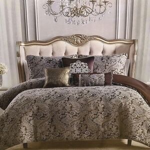 New Marquis Waterford Benjamin Brown Blue Teal Jacquard King Comforter Set 6pc